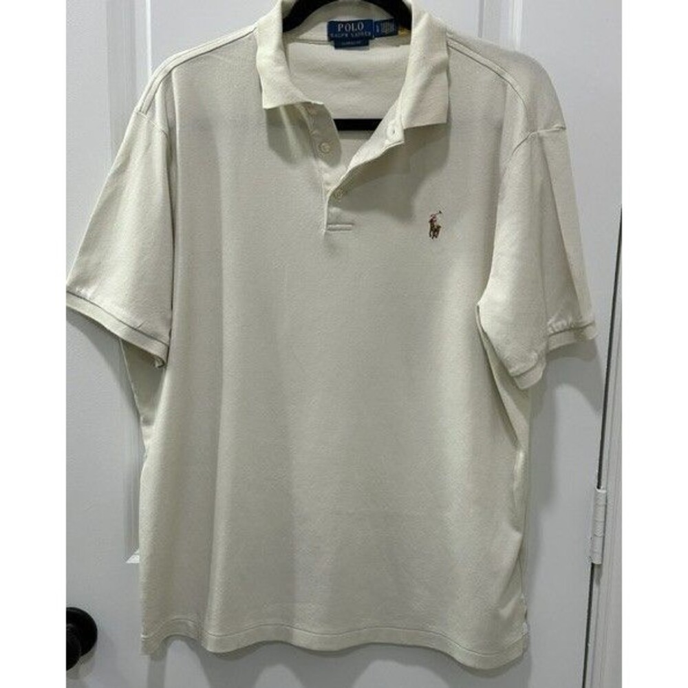 Polo Ralph Lauren Classic Fit Polo Shirt Men's L Cream Short Sleeve 100% Cotton